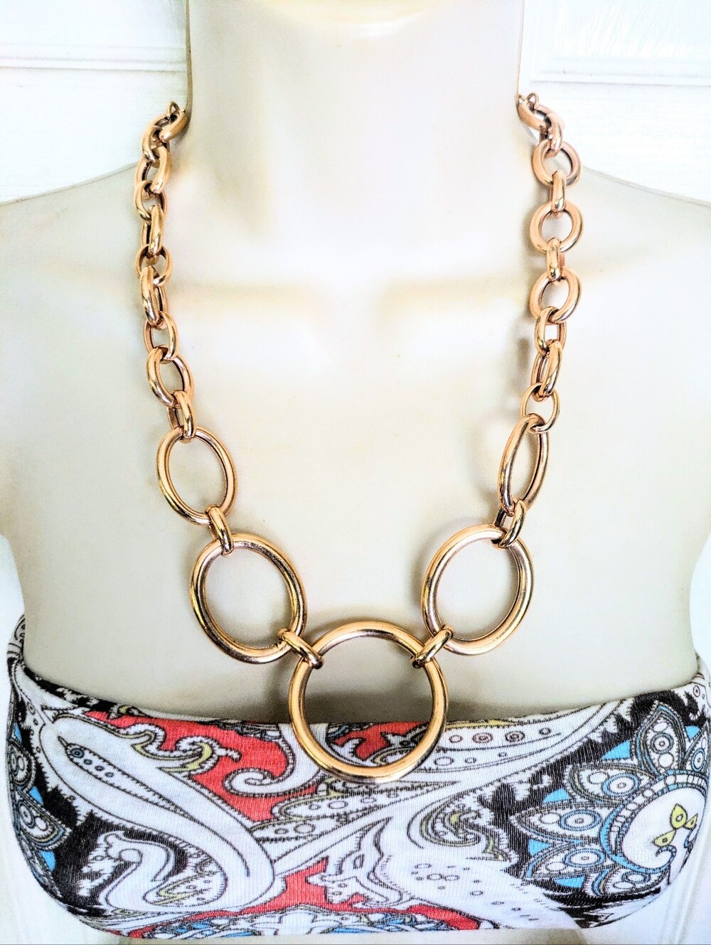 Gorgeous BRONZE MILOR ITALY Rose Gold Circle Link Statement Necklace